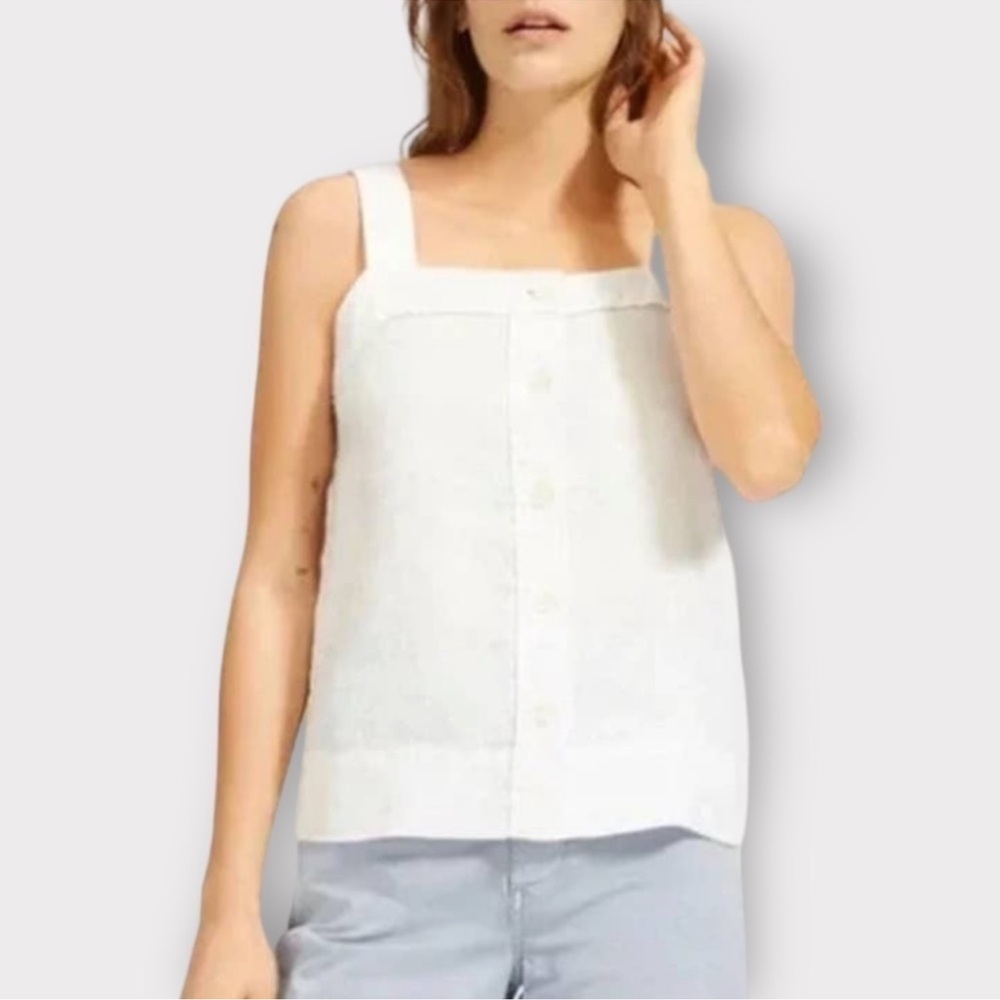 Everlane The Linen Picnic‎ Button Front Square Neck Tank White size 2